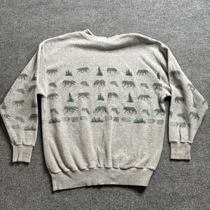 Art Unlimited Outdoor All Over Print Sweatshirt Lodge Men's Medium Wolf Tree Vtg